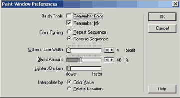 Диалоговое окно Paint Window Preferences