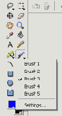 Всплывающее меню инструмента Brush
